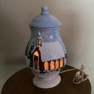 Vintage lighted Christmas church gristmill ginger jar